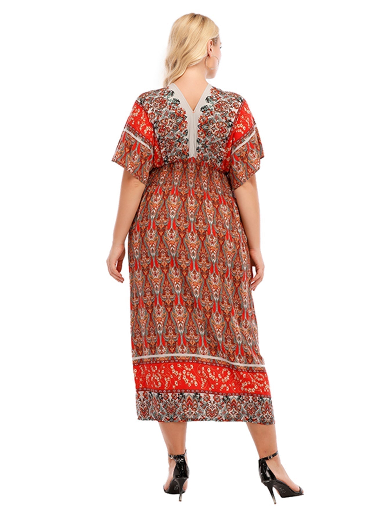 Onesize Boho Print Smocked Waist Dress