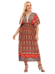 Onesize Boho Print Smocked Waist Dress