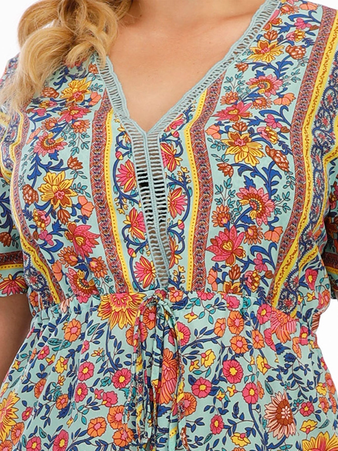 Plus Size Boho Print High Waist Dress