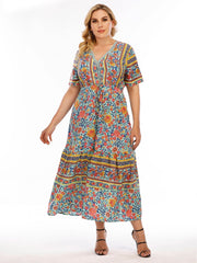 Plus Size Boho Print High Waist Dress