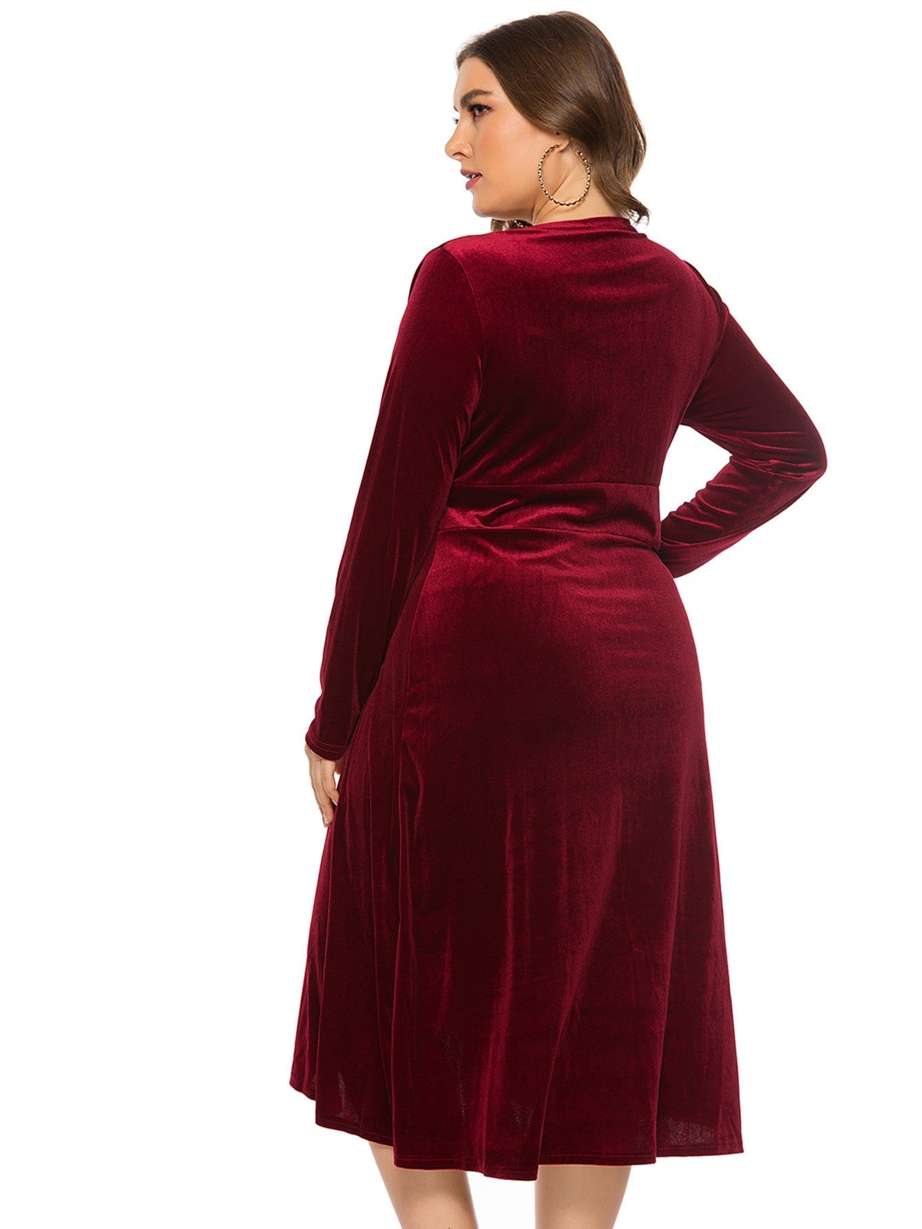 Plus Size High-low Velvet Long Sleeve Party Dress