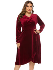 Plus Size High-low Velvet Long Sleeve Party Dress