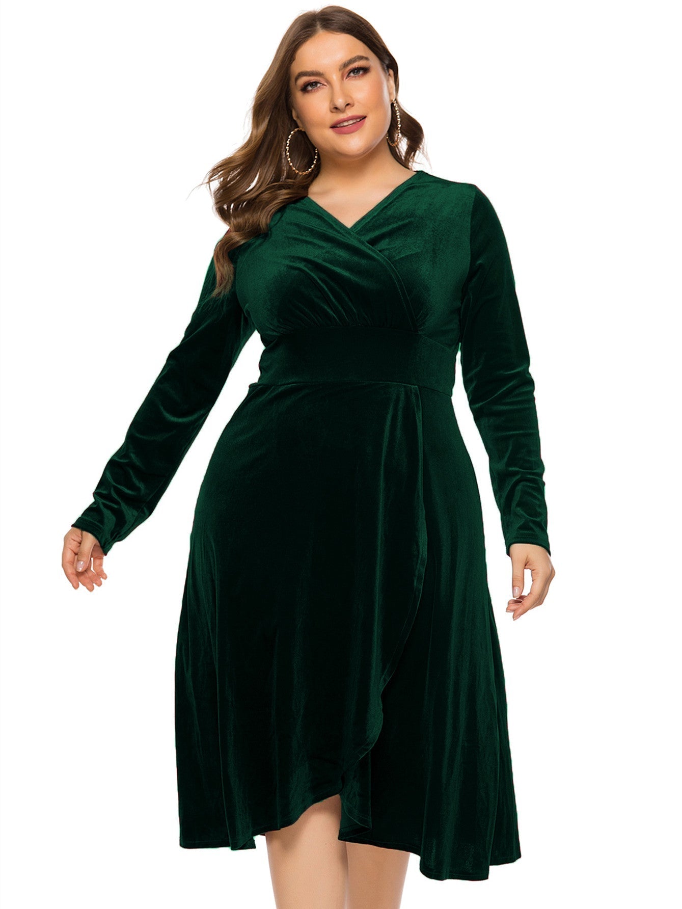 Plus Size High-low Velvet Long Sleeve Party Dress