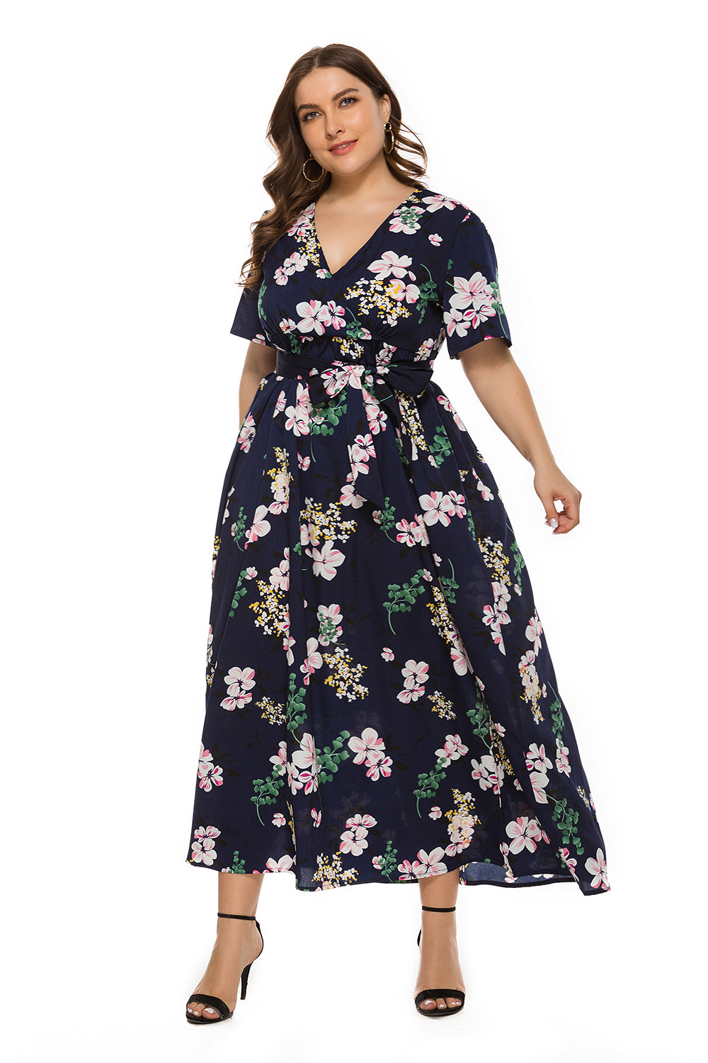 Plus size Bohemian V-neck split short sleeve dress