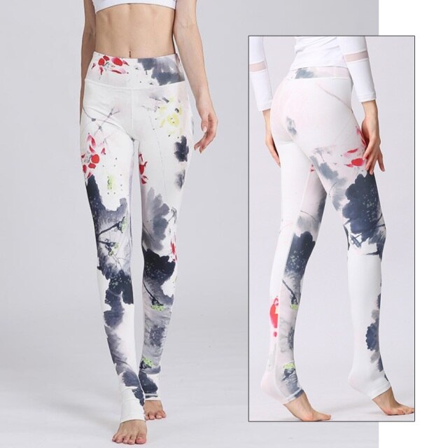 Mojoyce Cloud Hide Yoga Pants Flower Sports Leggings  High Waist Sexy Women Long Tights Running Trouser Workout Plus Size Tummy Control