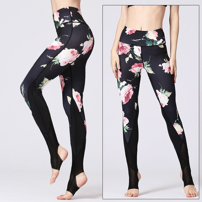 Mojoyce Cloud Hide Yoga Pants Women Flower High Waist Sports Leggings Long Tights Push Up Trainer Running Trousers Workout Tummy Control