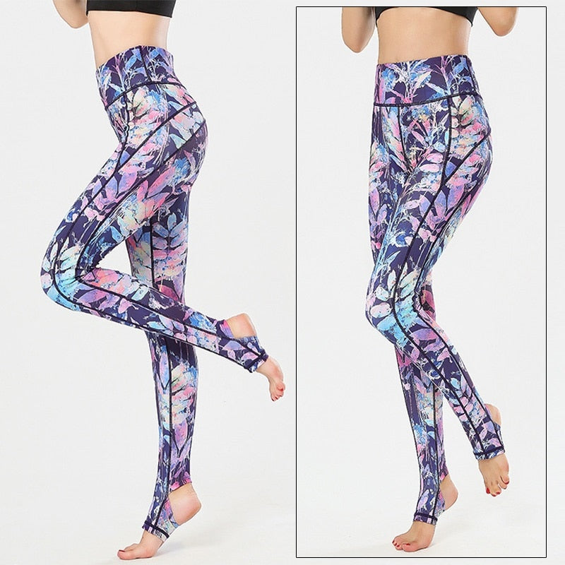 Mojoyce Cloud Hide Yoga Pants Women Flower High Waist Sports Leggings Long Tights Push Up Trainer Running Trousers Workout Tummy Control