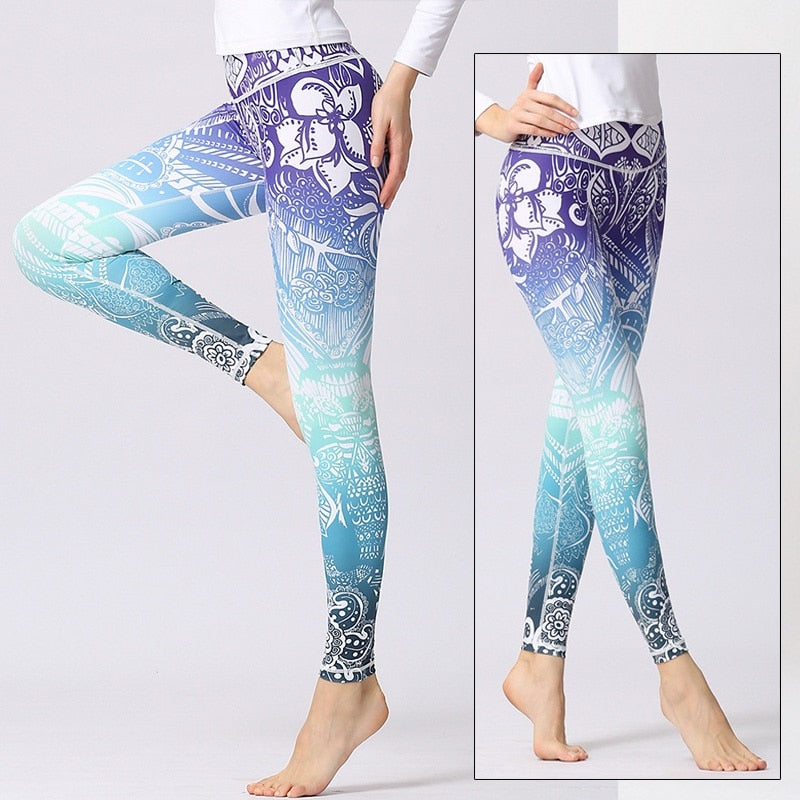 Mojoyce Cloud Hide Yoga Pants Sports Leggings Women High Waist Trainer Long Tights Flower Push Up Running Trouser Workout Plus Size XL