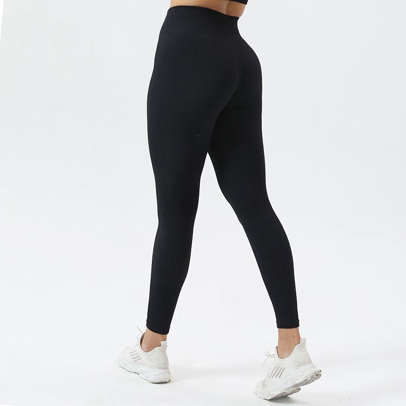 Mojoyce Fitness Yoga Leggings Women Ribbed Yoga Pants Sport High Waist  Push Up Tights Pants Workout Running Leggings Gym Clothing