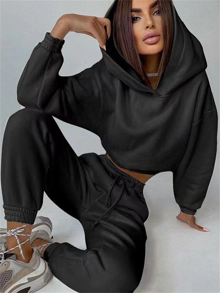 Mojoyce New Oversized Hoodie And Pants Set For Women Hooded Sporty Leggings Matching Tracksuit Two Piece Sets Womens Outfits