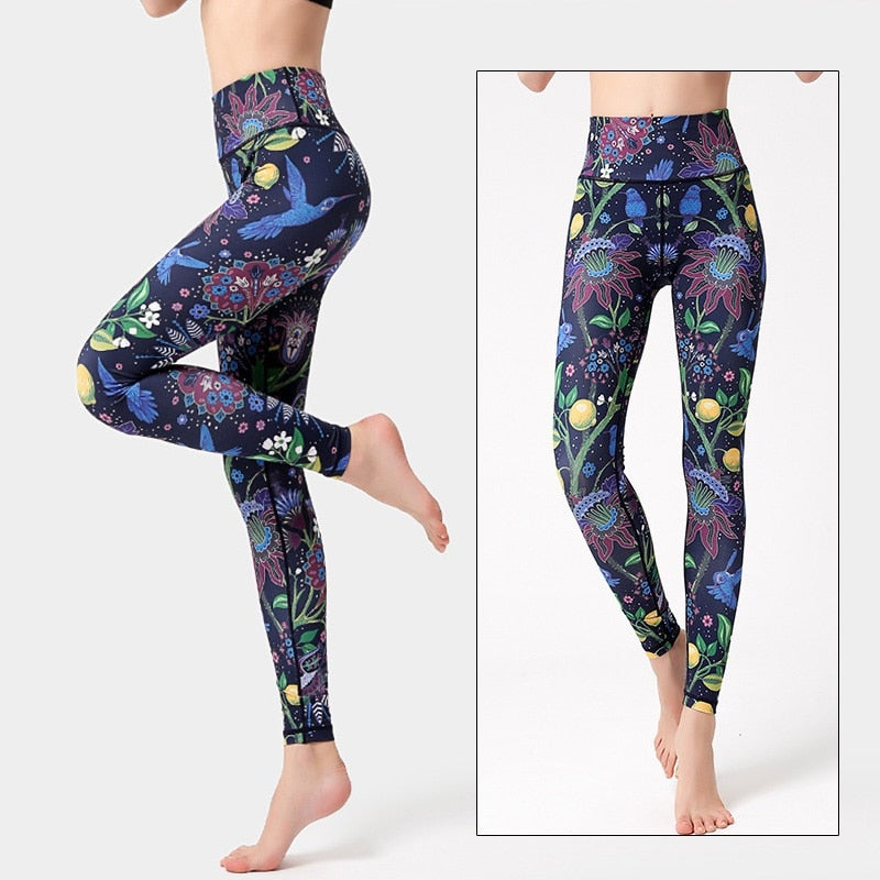 Mojoyce Cloud Hide Yoga Pants Sports Leggings Women High Waist Trainer Long Tights Flower Push Up Running Trouser Workout Plus Size XL