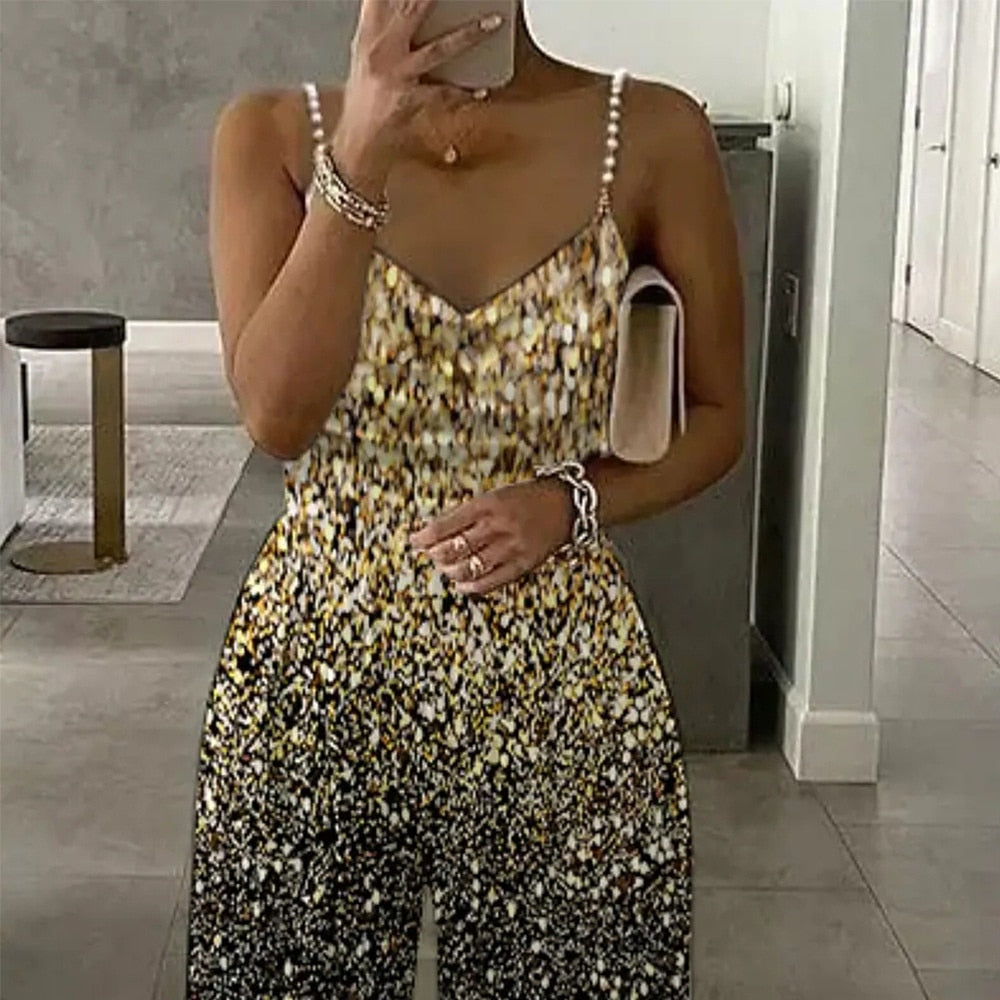 Jumpsuits Overalls New Womens Printed Sleeveless Sexy Strapless Jumpsuit Pants Fashion Straps Sequins Gold Night Evening