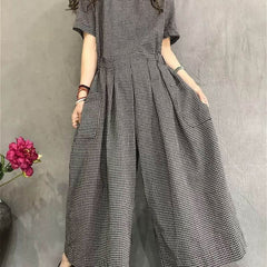 Jumpsuits Women Cotton Linen Short Sleeve Playsuits One Piece Outfit Women Lace-up High Waist Wide Leg Pants Overalls for Women