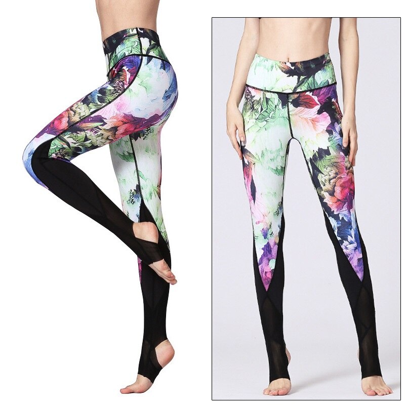 Mojoyce Cloud Hide Yoga Pants Women Flower High Waist Sports Leggings Long Tights Push Up Trainer Running Trousers Workout Tummy Control