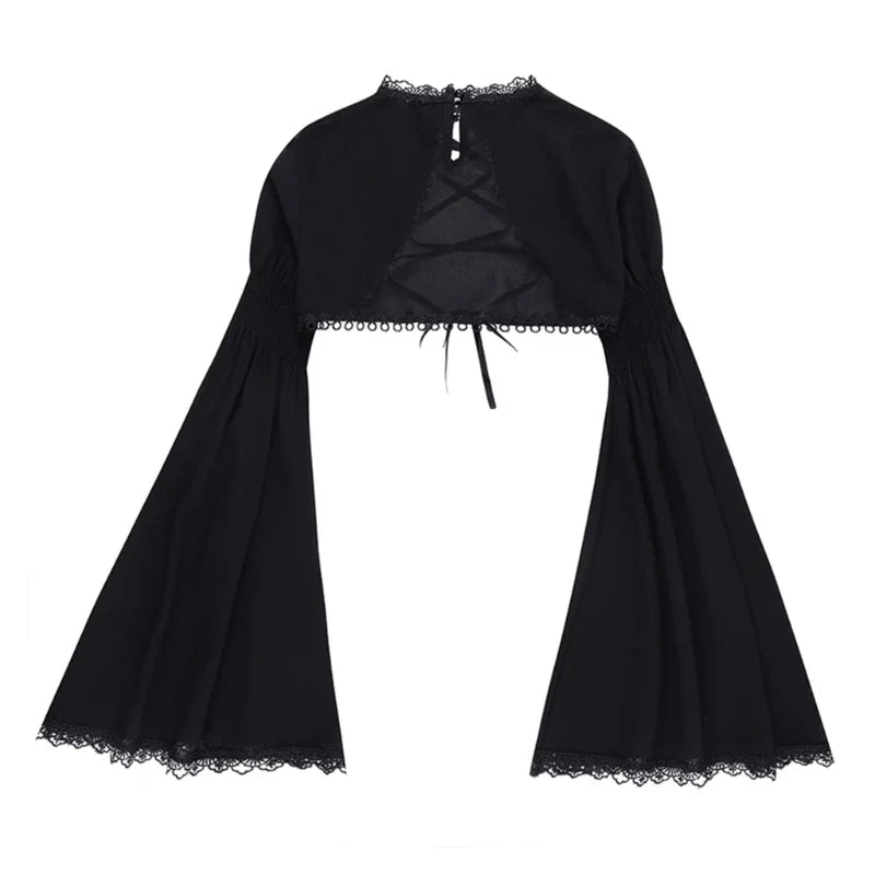 Vintage lace black gothic evening short stylish wrap Cardigans