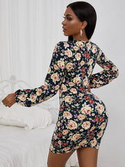 Woman Floral Patterns Pencil Short Bodycon Dresses