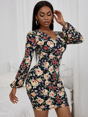 Woman Floral Patterns Pencil Short Bodycon Dresses