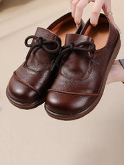 Women Leather Drawstring Flat Shoes