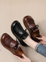 Women Leather Drawstring Flat Shoes