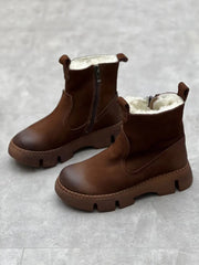 Women Leather Fleece-lined Ankle Boots