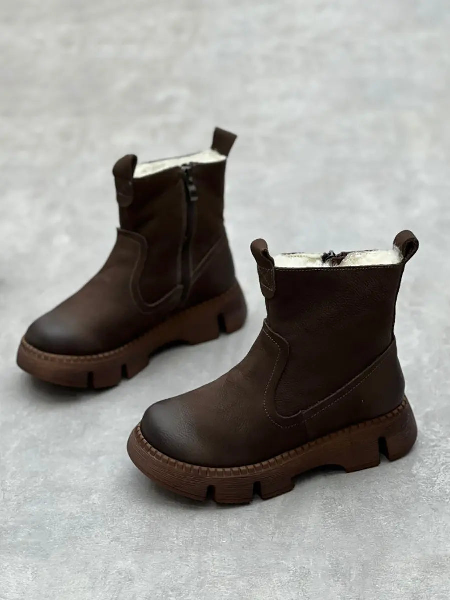 Women Leather Fleece-lined Ankle Boots