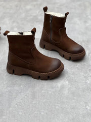 Women Leather Fleece-lined Ankle Boots