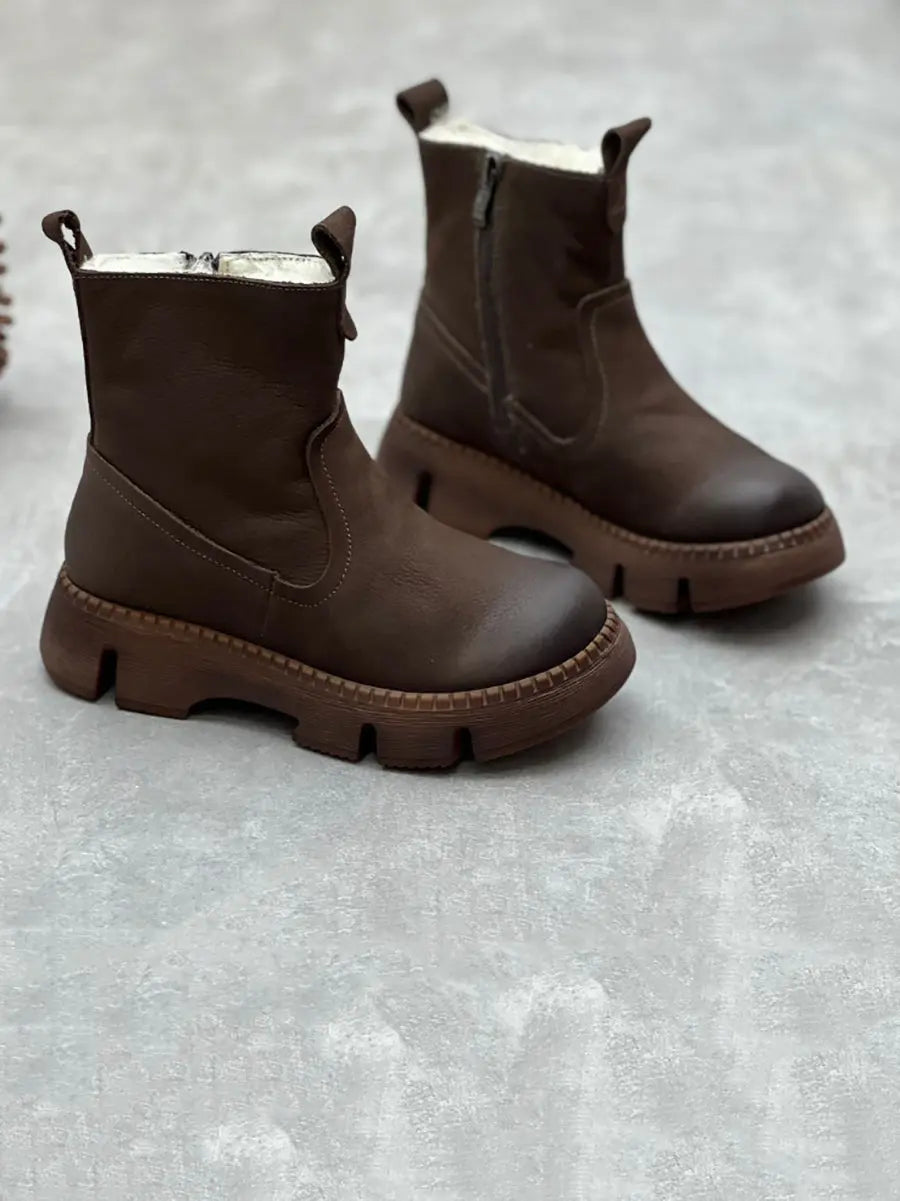 Women Leather Fleece-lined Ankle Boots