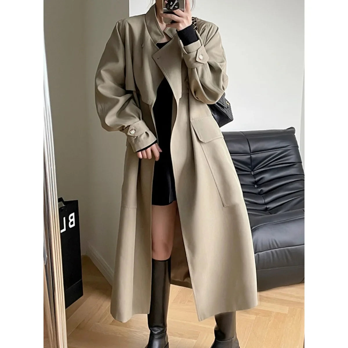 Windbreak Fashion Long Jacket Korean Casual Belt Cardigan Coats