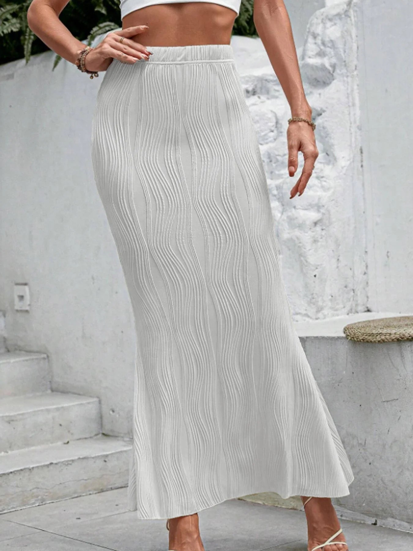 Elegant Textured Fishtail Elastic Party Ball Dress Skirt