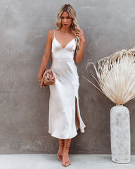 All For You Satin Midi Slip Dress - Champagne