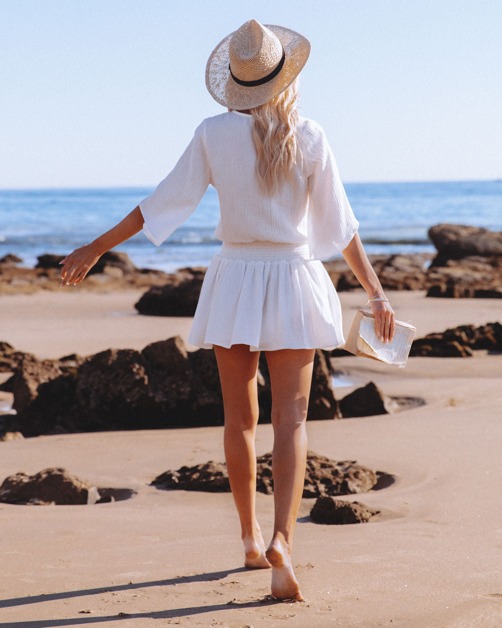 Always A Good Time Cotton Smocked Drape Dress - White