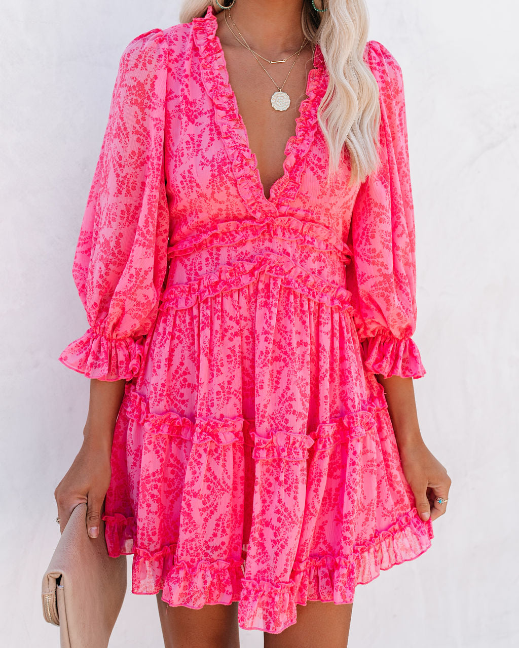 At First Blush Ruffle Tiered Dress