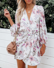 Avant Floral Balloon Sleeve Chiffon Wrap Dress