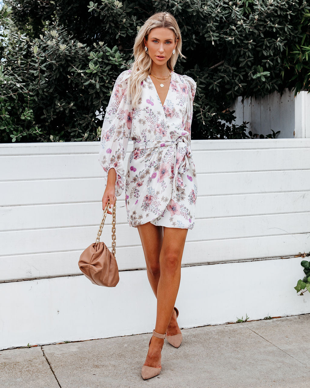 Avant Floral Balloon Sleeve Chiffon Wrap Dress