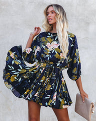 Beautiful Botanicals Rope Tie Ruffle Dress