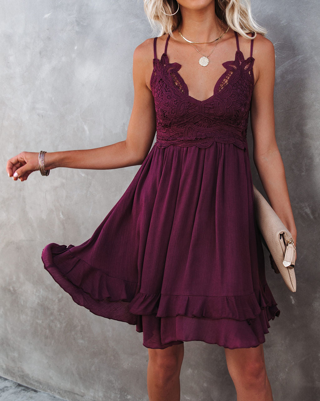 Best Of My Love Pocketed Lace Ruffle Dress - Plum