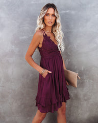 Best Of My Love Pocketed Lace Ruffle Dress - Plum