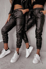 Drawstring Pocket Leather Jogger Pants