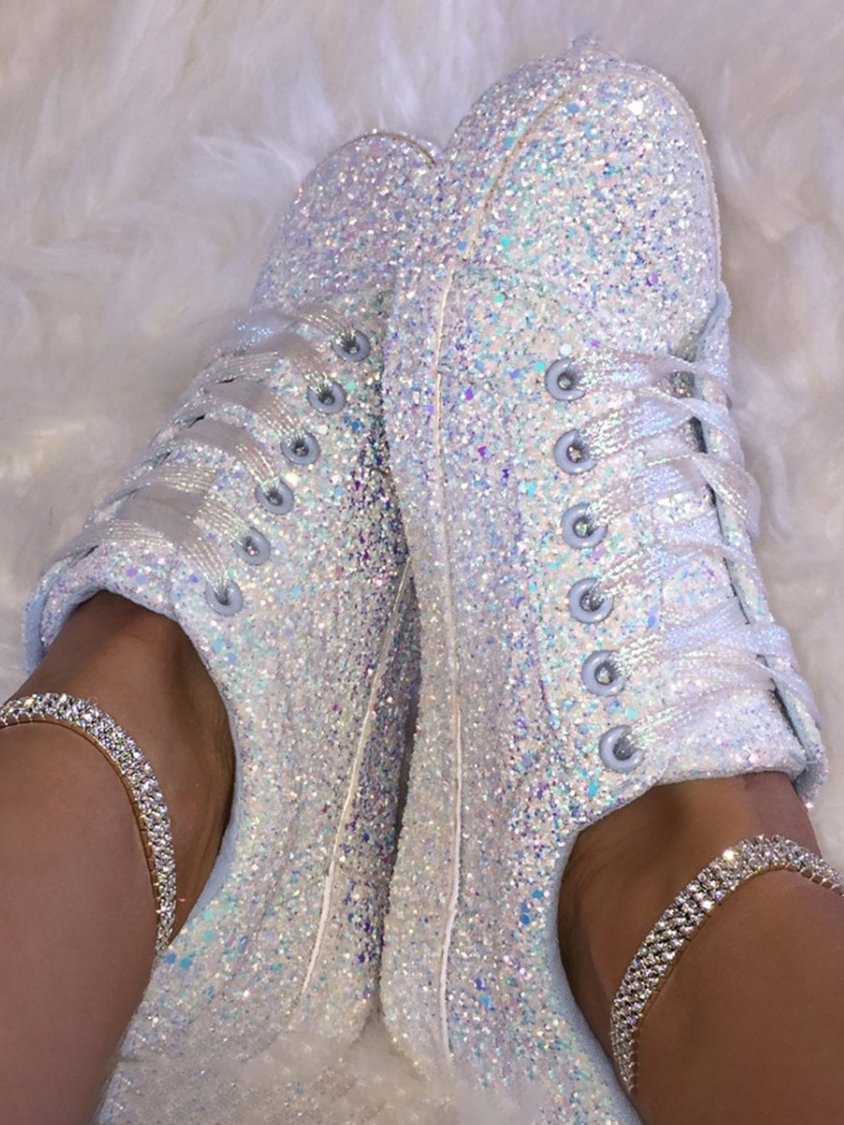 Glitter Sparkling Personalized Casual Flat Sneakers QAS25