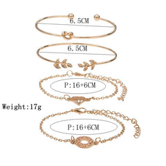 Halle 4 Pcs Bohemian Leaves Knot Round Chain Gold Bracelet Set