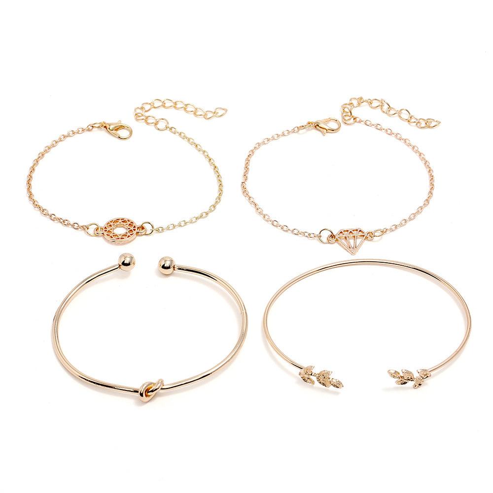 Halle 4 Pcs Bohemian Leaves Knot Round Chain Gold Bracelet Set