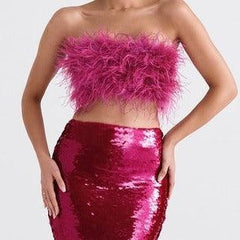 Hannah Fur Faux Strapless Top & Sequins Skirt Set