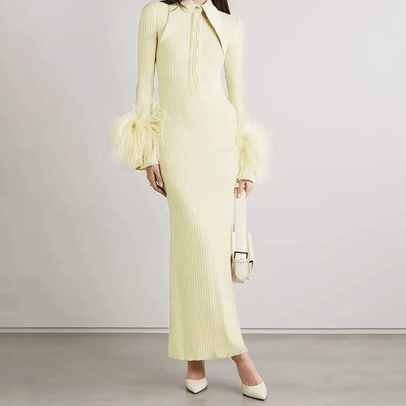 Hannah Long Sleeve Collared Rib Maxi Dress