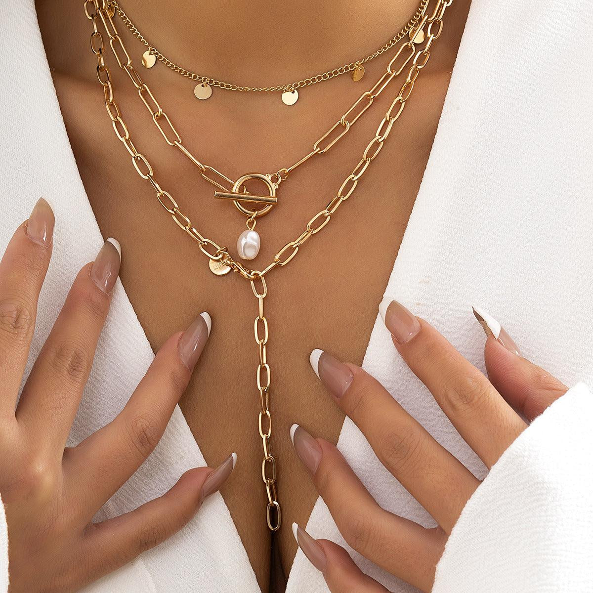 Hattie Link Chain Pearl Necklace