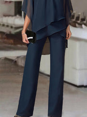 Jumpsuits for Women Summer Dressy Solid Color Round Neck Elegant Daily Vacation Straight Regular Fit Half Sleeve Navy Blue 3XL Spring Fall