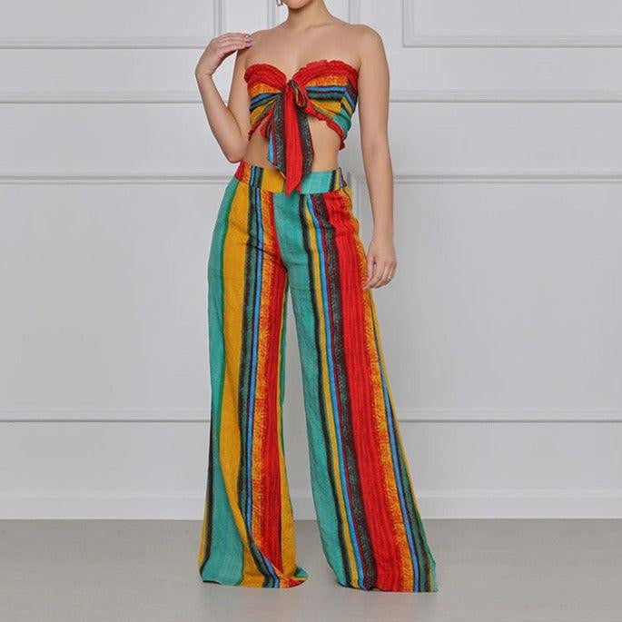 Ivy Multi-color Strapless Top & Wide Pants Set