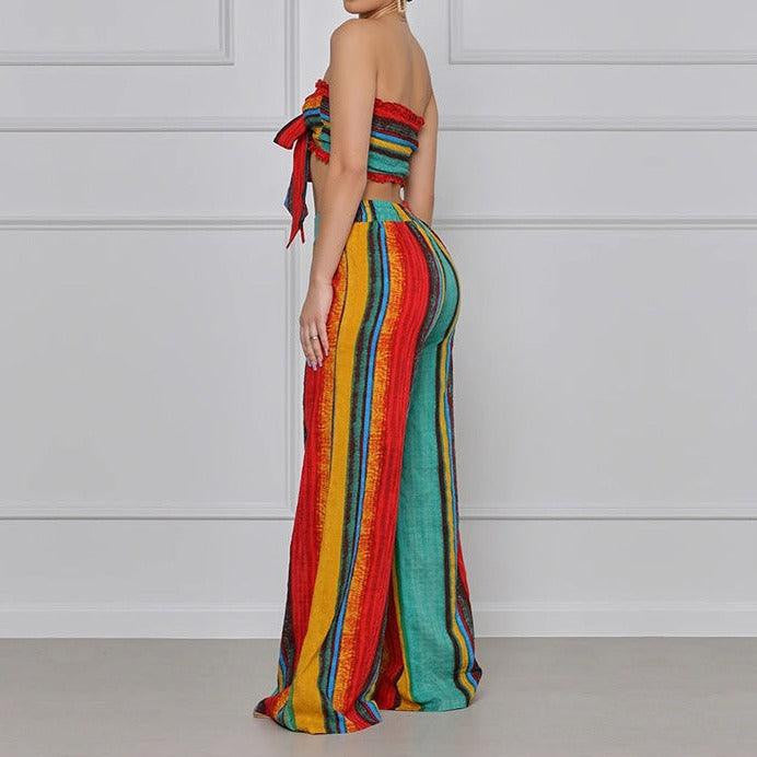 Ivy Multi-color Strapless Top & Wide Pants Set