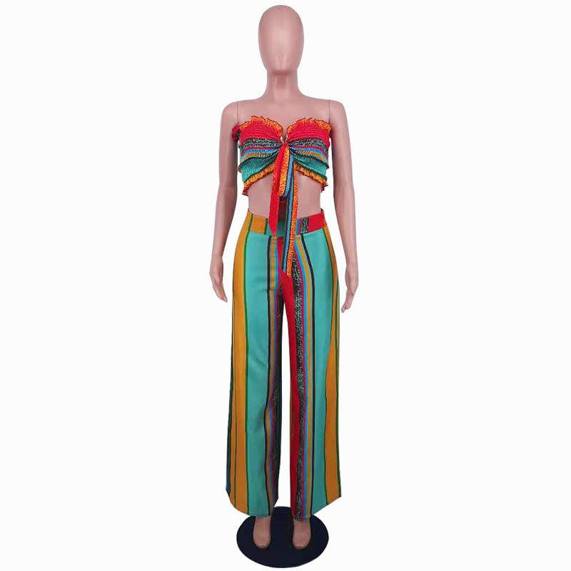 Ivy Multi-color Strapless Top & Wide Pants Set