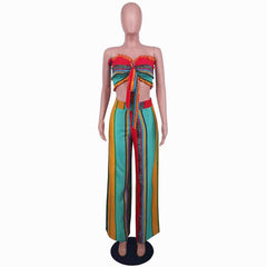 Ivy Multi-color Strapless Top & Wide Pants Set