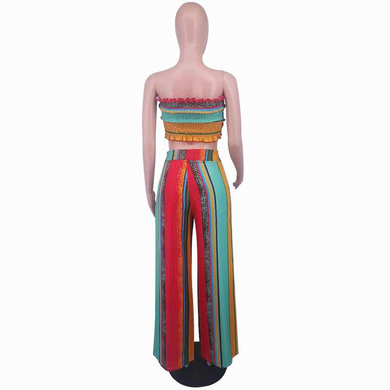 Ivy Multi-color Strapless Top & Wide Pants Set